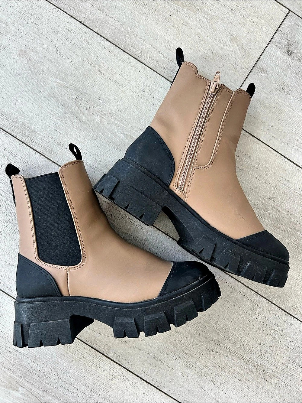 Lug Sole Ankle Boots in Brown & Black